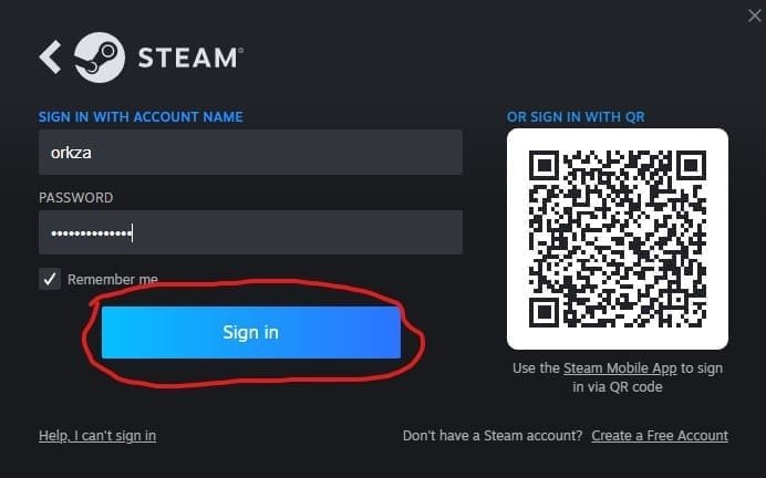 Schermata di Accesso Account Steam